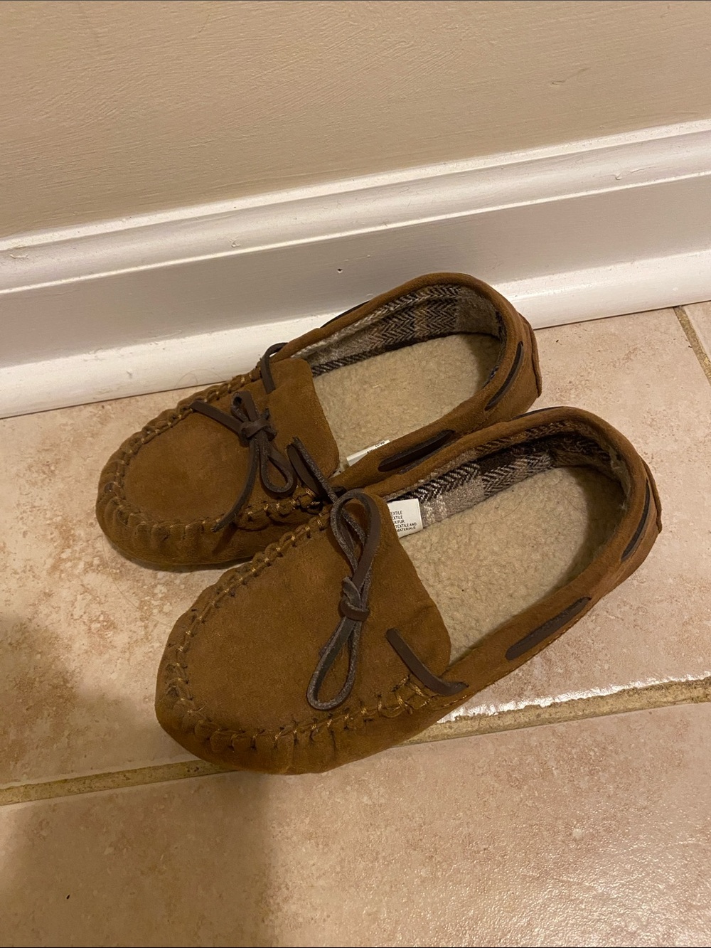 Kids Cozy Brown Suede Moccasin Slippers